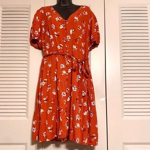 Target Universal Thread Orange & White Floral Dress with Buttons Plus Size